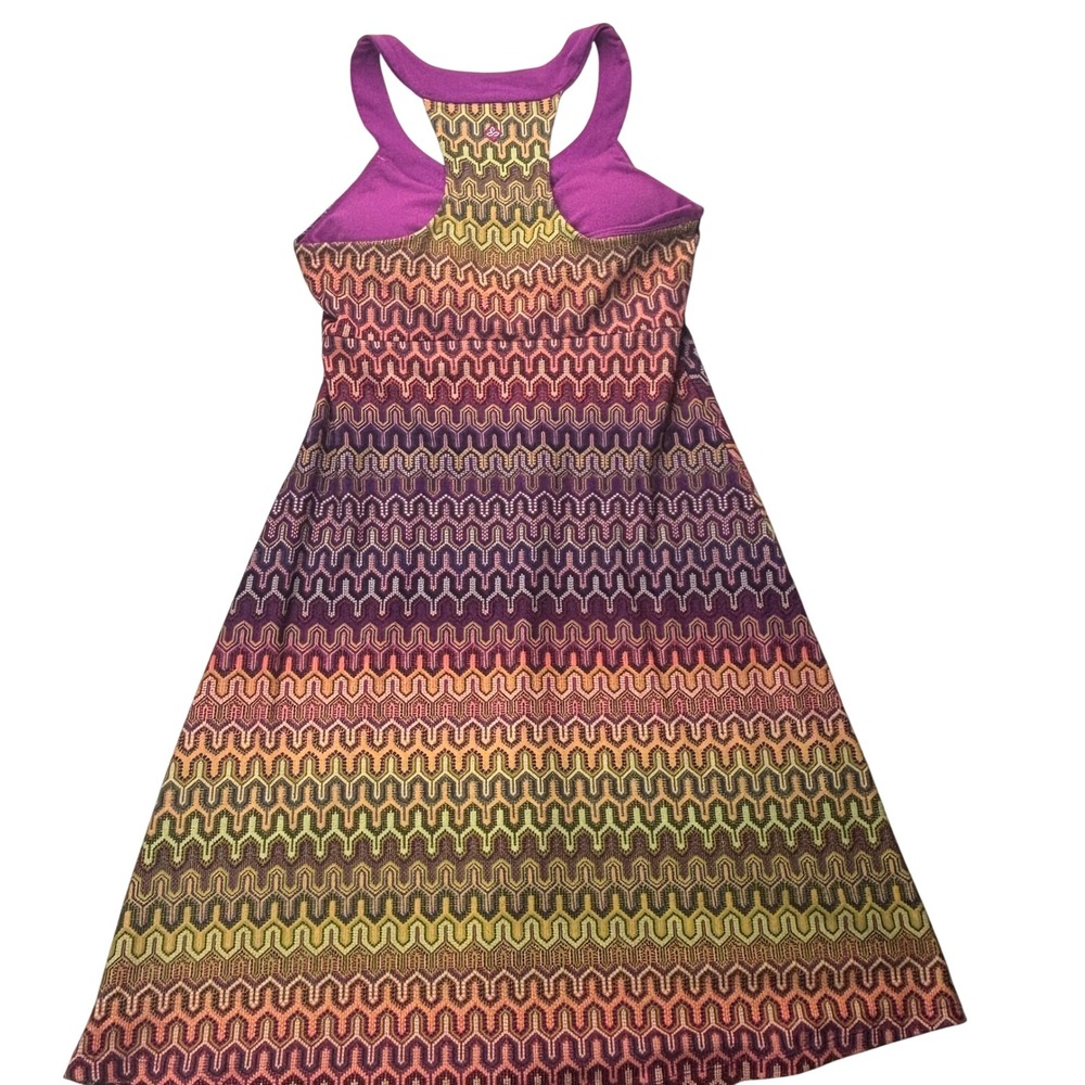 prAna Women's Racerback Athletic Dress L Purple Geometric Print Stretch Yoga - Picture 3 of 10